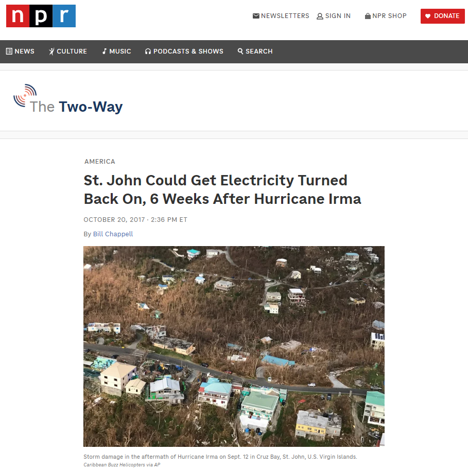 A screenshot from an NPR news article in the aftermath of Hurricane Maria.